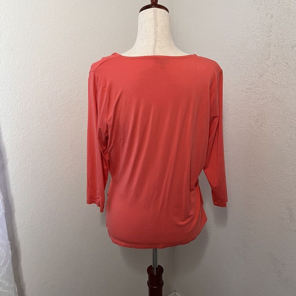 Talbots Woman Coral Wrap Top Size 1X Stretch Long Sleeve Deep V-Neck - Picture 4 of 8